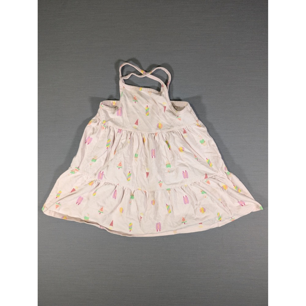 Cat & Jack Toddler Girls Pink Ice Cream Print Crisscross Strap Tiered Dress 3T